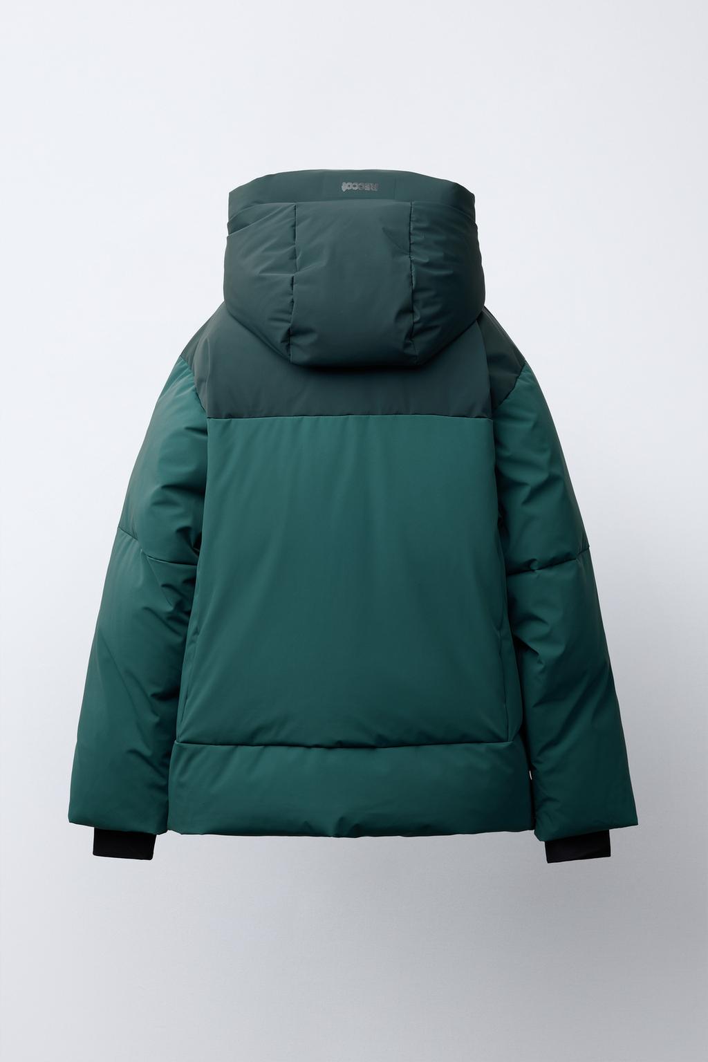 DOWN AND FEATHER PUFFER JACKET WITH REMOVABLE HOODIE, WATER-RESISTANT AND WINDPROOF COLOUR BLOCK RECCO® SYSTEM SKI COLLECTION