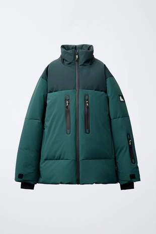DOWN AND FEATHER PUFFER JACKET WITH REMOVABLE HOODIE, WATER-RESISTANT AND WINDPROOF COLOUR BLOCK RECCO® SYSTEM SKI COLLECTION- Заказать в России