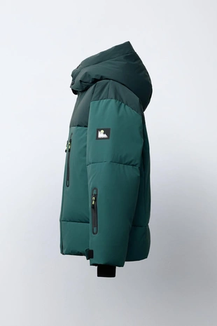 DOWN AND FEATHER PUFFER JACKET WITH REMOVABLE HOODIE, WATER-RESISTANT AND WINDPROOF COLOUR BLOCK RECCO® SYSTEM SKI COLLECTION- Заказать в России