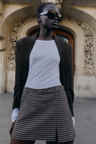 Юбка-шорты «гусиная лапка» с ремнем- Заказать в России