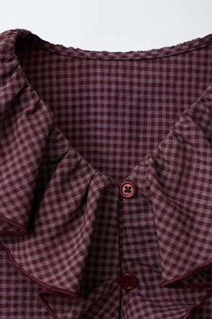 Рубашка с воланами в клетку виши- Заказать в России