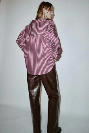 Рубашка оверсайз в полоску из поплина- Заказать в России