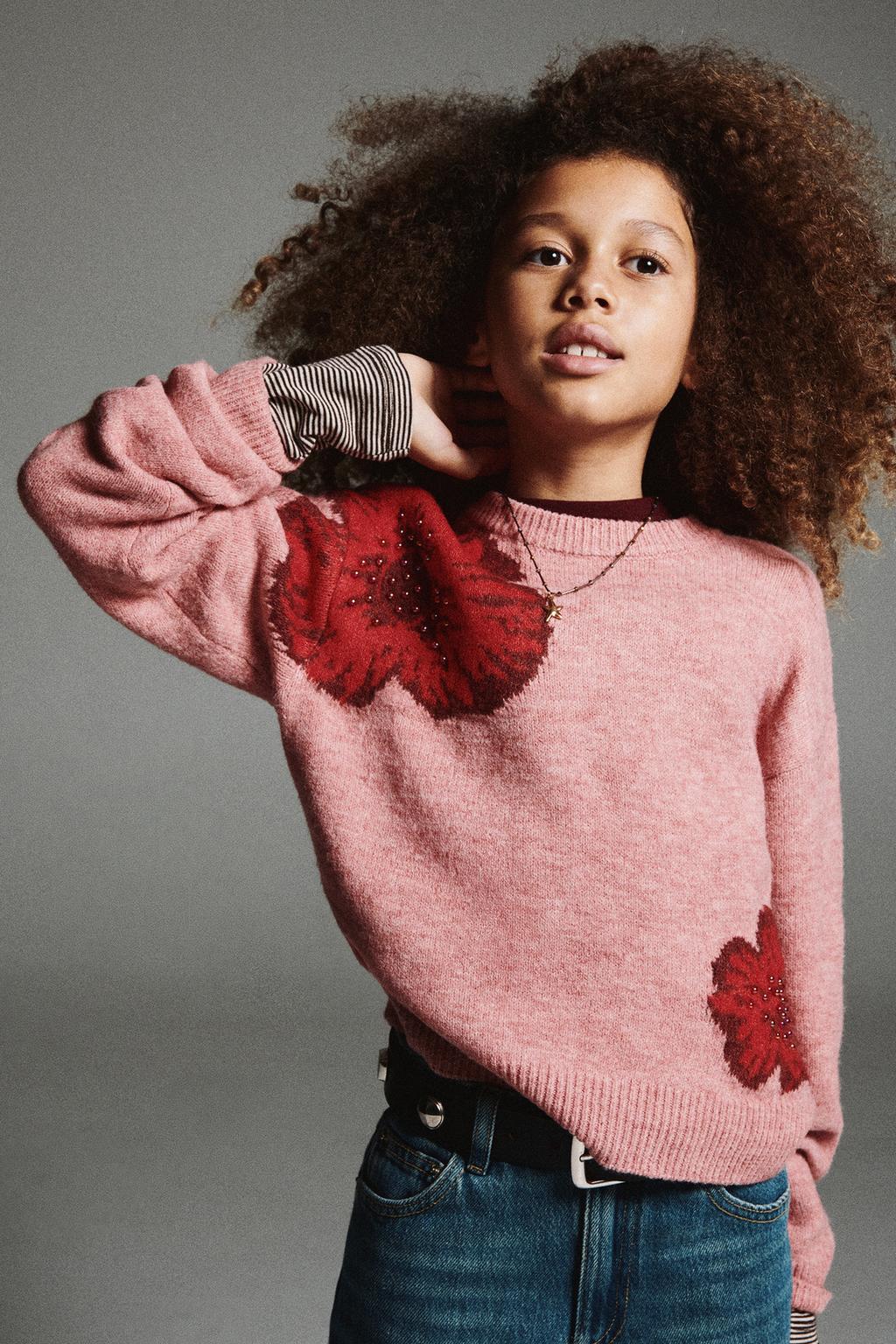 ДЖЕМПЕР ИЗ ТРИКОТАЖА С ЦВЕТАМИ И БУСИНАМИ