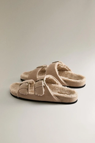 Теплые босоножки из разделанной кожи с двумя пряжками- Заказать в России