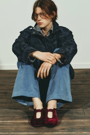 Балетки с эффектом велюра и прошивкой- Заказать в России