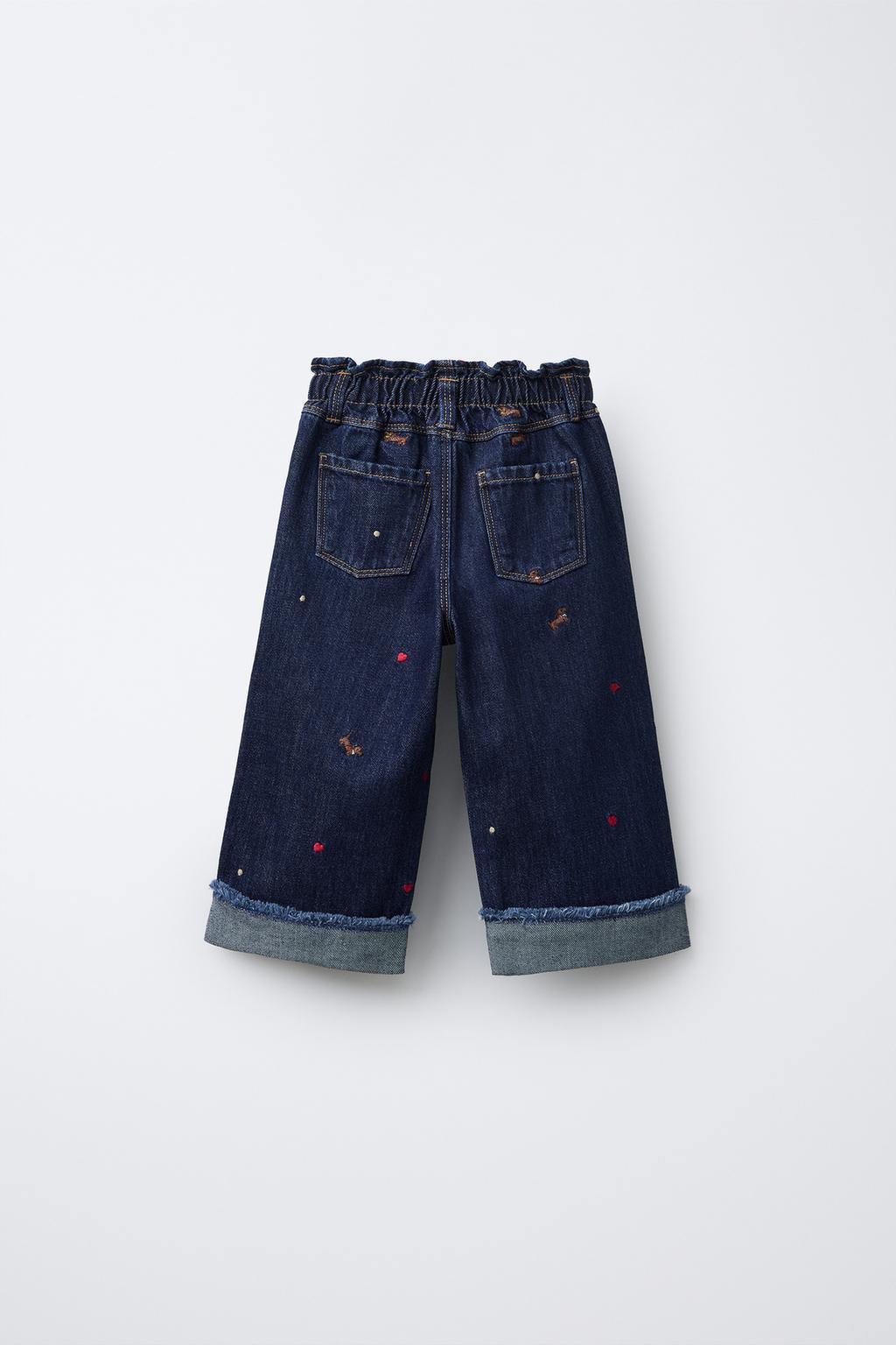 ДЖИНСЫ-КЮЛОТЫ С ВЫШИВКОЙ В ВИДЕ СОБАКИ