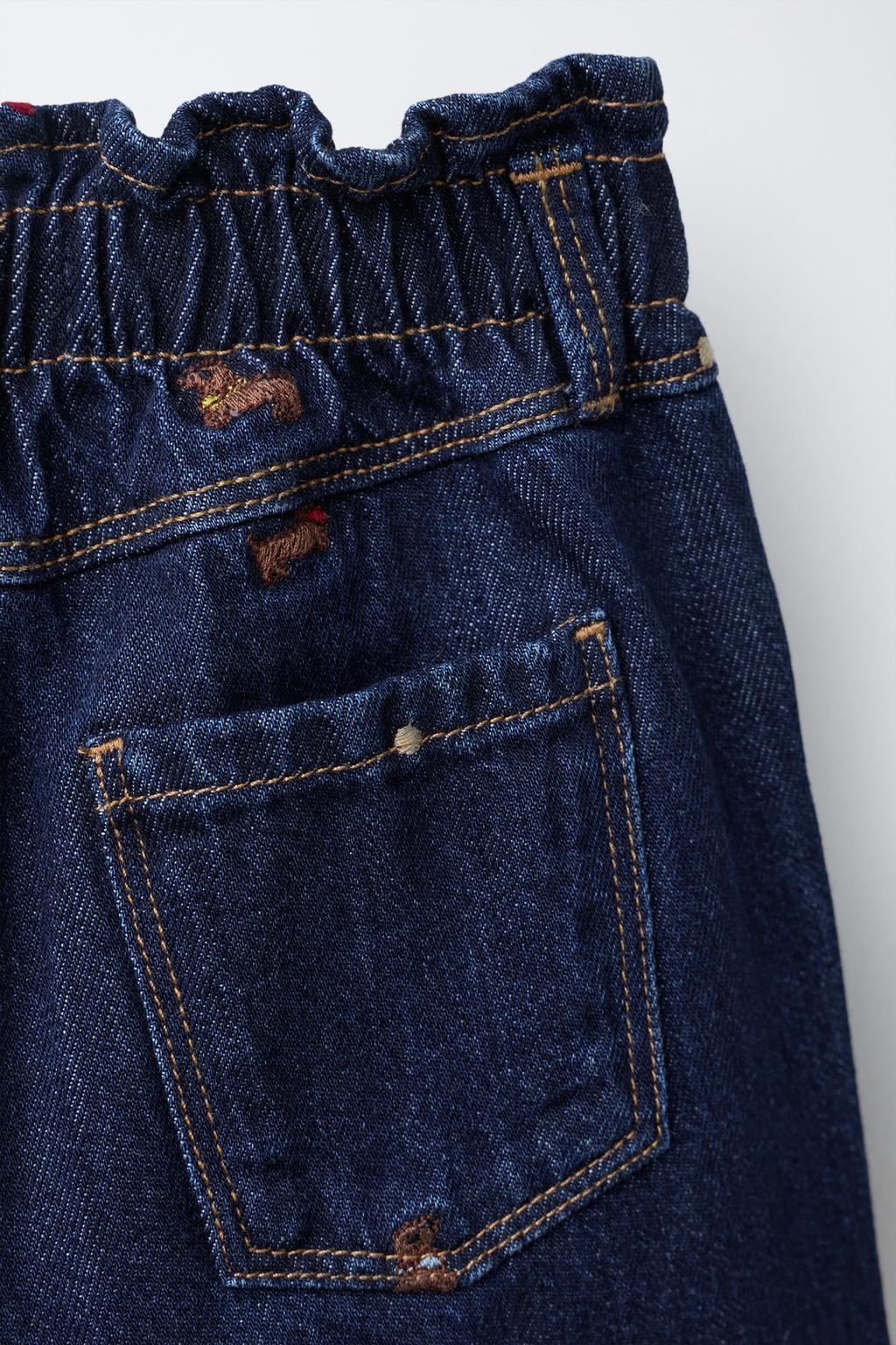 ДЖИНСЫ-КЮЛОТЫ С ВЫШИВКОЙ В ВИДЕ СОБАКИ