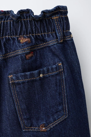 Джинсы-кюлоты с вышивкой в виде собаки- Заказать в России