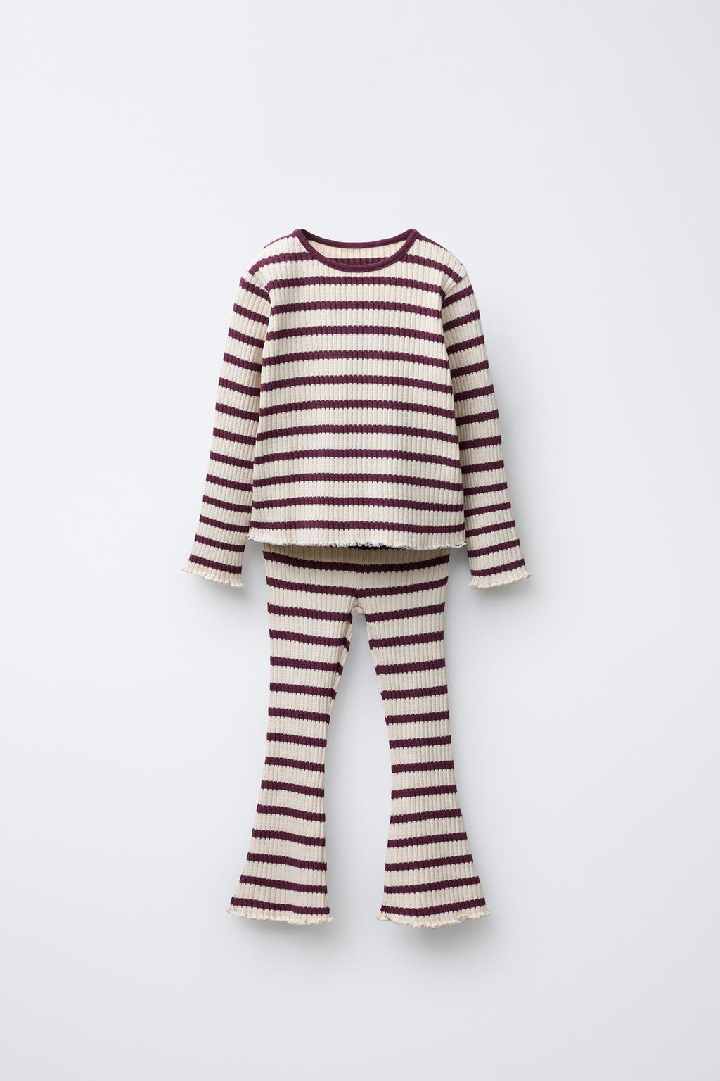 КОМПЛЕКТ ИЗ ФУТБОЛКИ И РАСКЛЕШЕННЫХ ЛЕГИНСОВ В РУБЧИК В ПОЛОСКУ