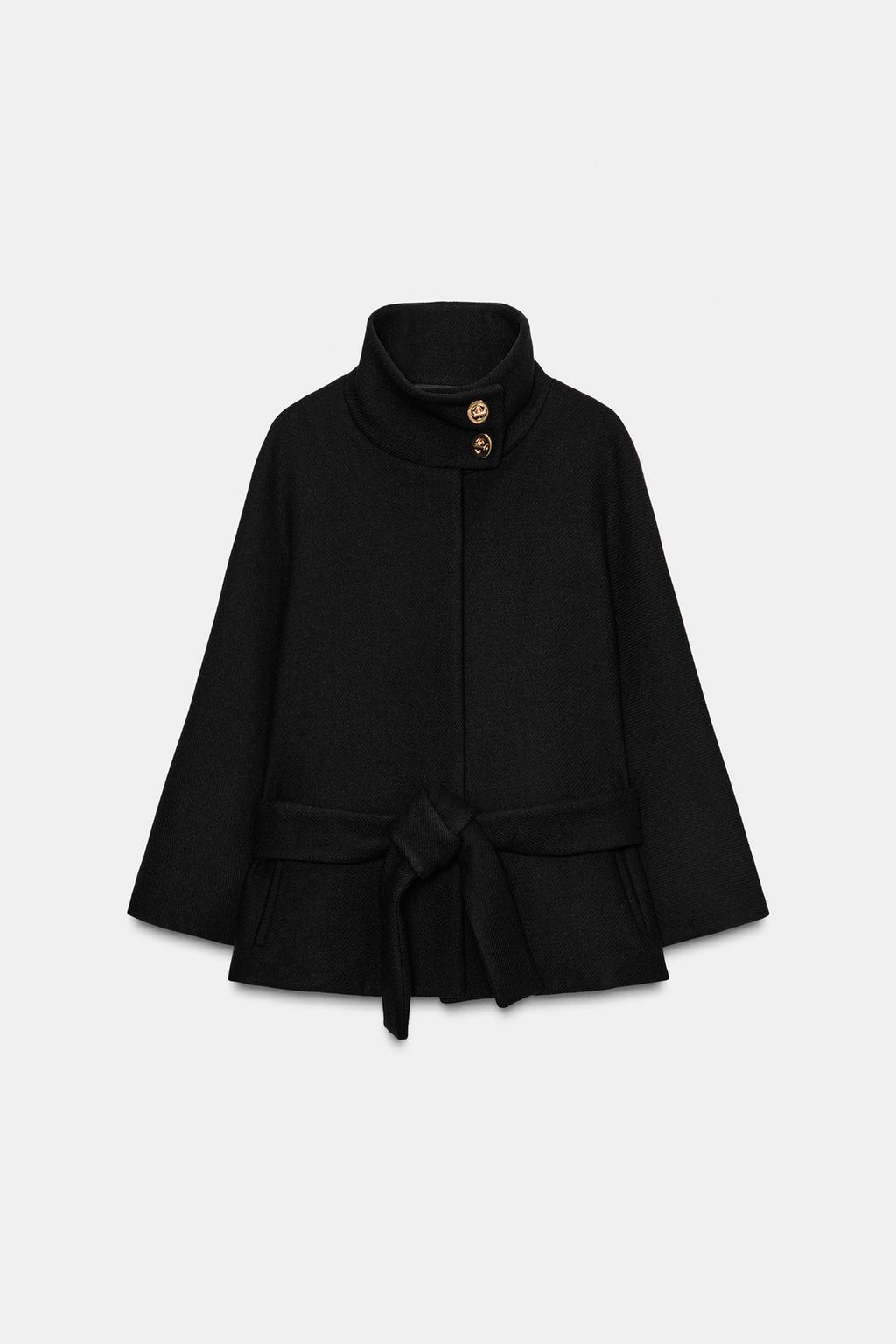 КОРОТКОЕ ПАЛЬТО-НАКИДКА С ПОЯСОМ ИЗ ШЕРСТИ