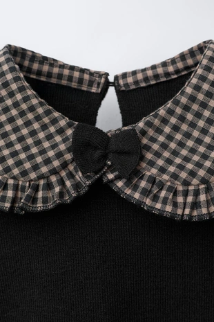 Вязаное платье с воротником в клетку виши- Заказать в России