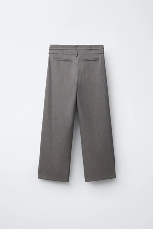 Брюки WIDE LEG «гусиная лапка» с двойным ремнем- Заказать в России