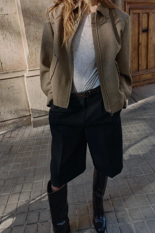 Бомбер в гусиную лапку с подплечниками- Заказать в России