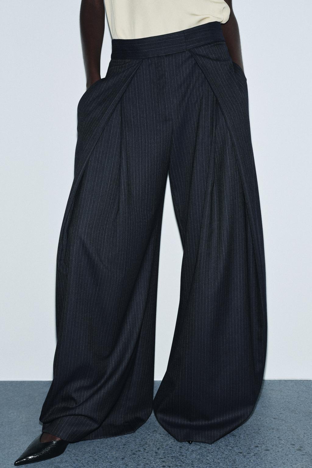 БРЮКИ С ЗАЩИПАМИ В ПОЛОСКУ — ZW COLLECTION