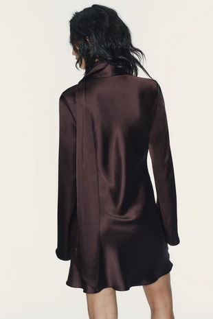 Атласное платье с шарфом- Заказать в России