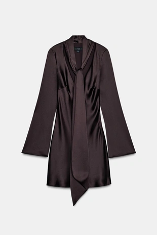 Атласное платье с шарфом- Заказать в России