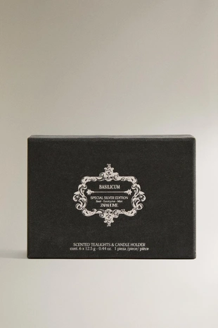 Набор биологически деградируемых чайных свечей с ароматом базилика и серебряной банкой- Заказать в России