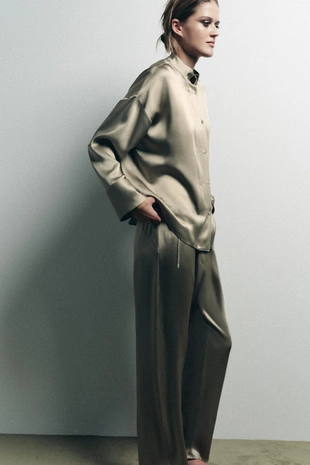 Брюки BAGGY из атласа- Заказать в России