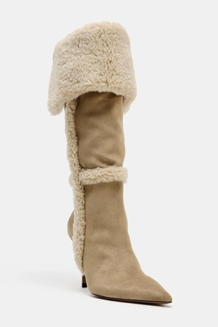 Комбинированные сапоги на каблуке- Заказать в России