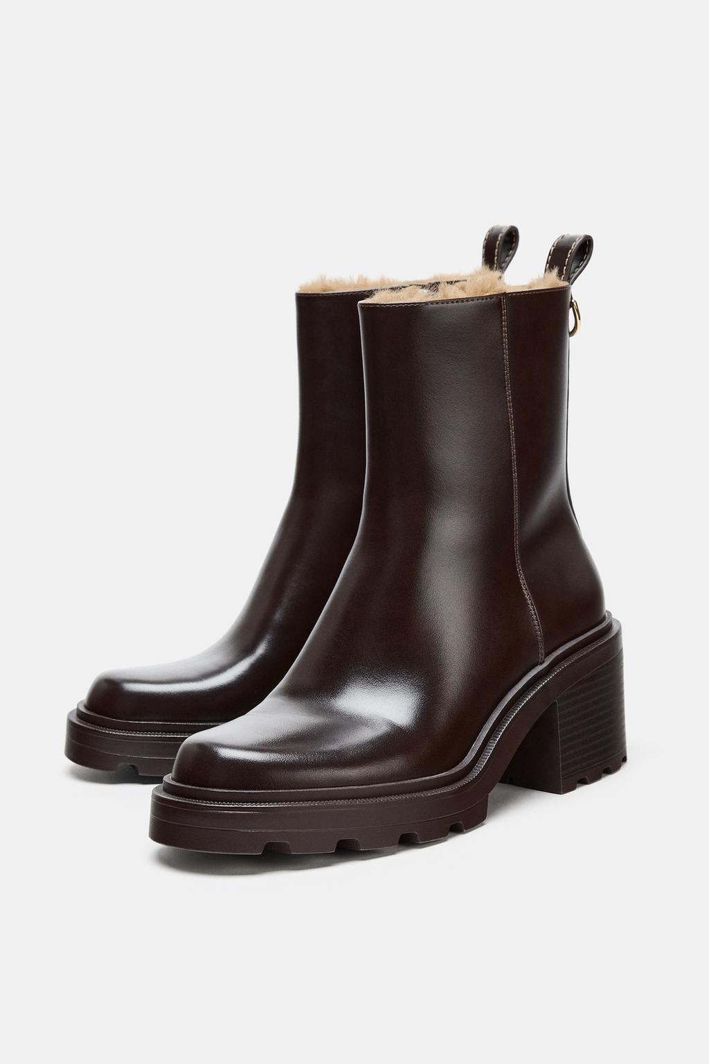 БОТИЛЬОНЫ НА КАБЛУКЕ С МЕХОВОЙ ОТДЕЛКОЙ ВНУТРИ