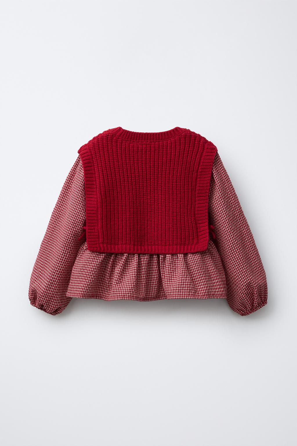 ВЯЗАНЫЙ ЖИЛЕТ ИЗ ШЕРСТИ С ВЫШИТОЙ РУБАШКОЙ