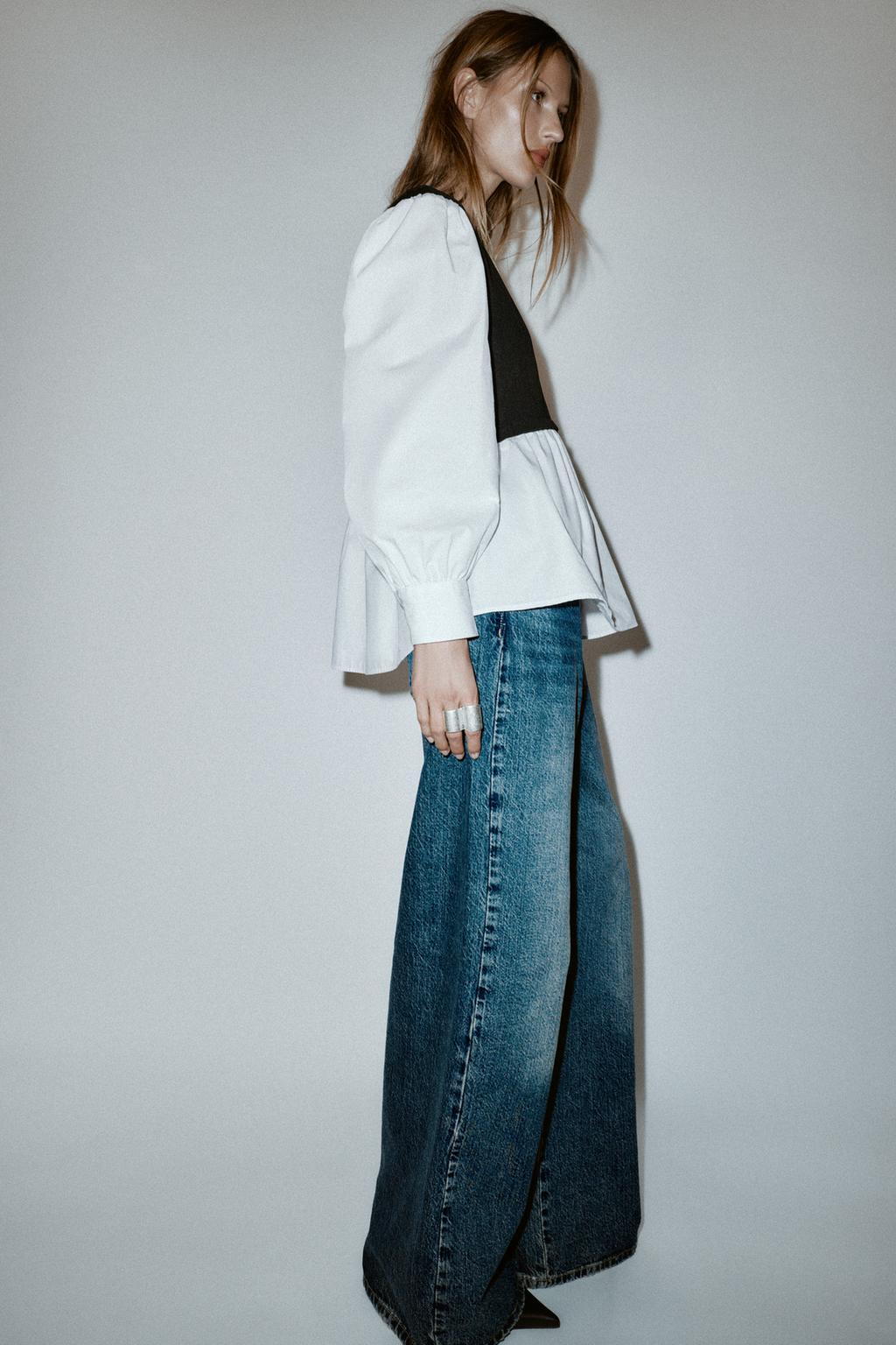 БЛУЗА ИЗ ПОПЛИНА С КОМБИНИРОВАННОЙ ТКАНЬЮ