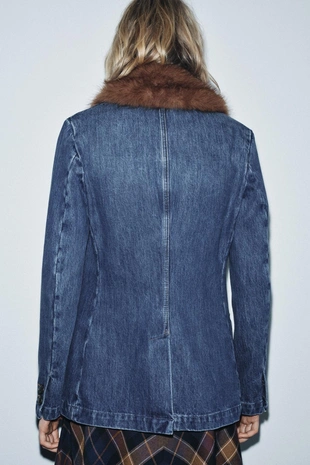 Джинсовый блейзер с воротником из искусственного меха — ZW COLLECTION- Заказать в России