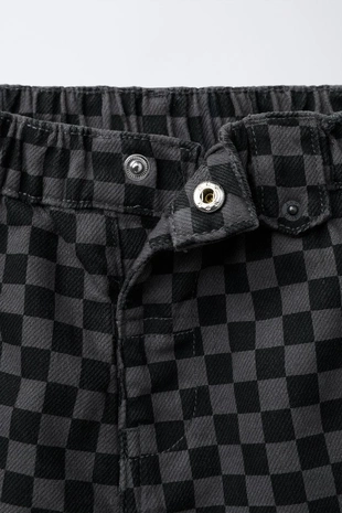 Брюки BARREL из саржи в шахматную клетку- Заказать в России