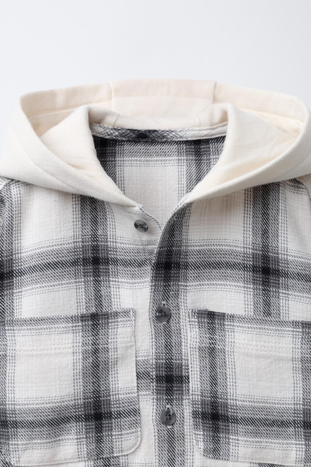 РУБАШКА В КЛЕТКУ С КАПЮШОНОМ ИЗ ФЛИСА