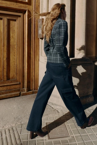 Трикотажный кардиган в клетку с поясом- Заказать в России