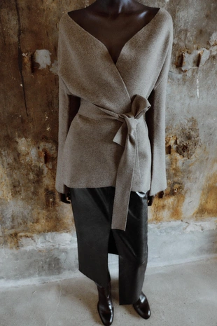 Кардиган с поясом- Заказать в России