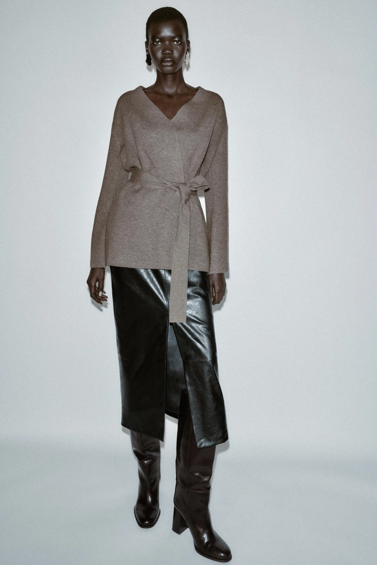 Кардиган из вязаного полотна с поясом