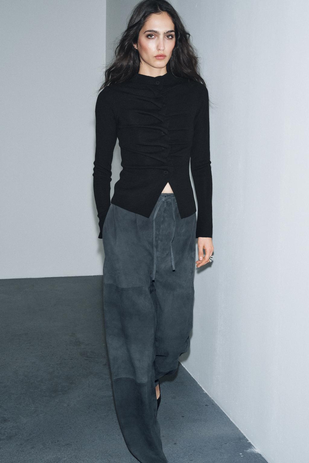 Zara Драпированный кардиган - Цвет черный - black | 3920/942