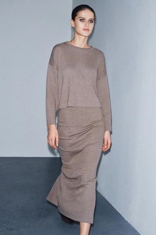 Топ из мягкой ткани с длинными рукавами- Заказать в России