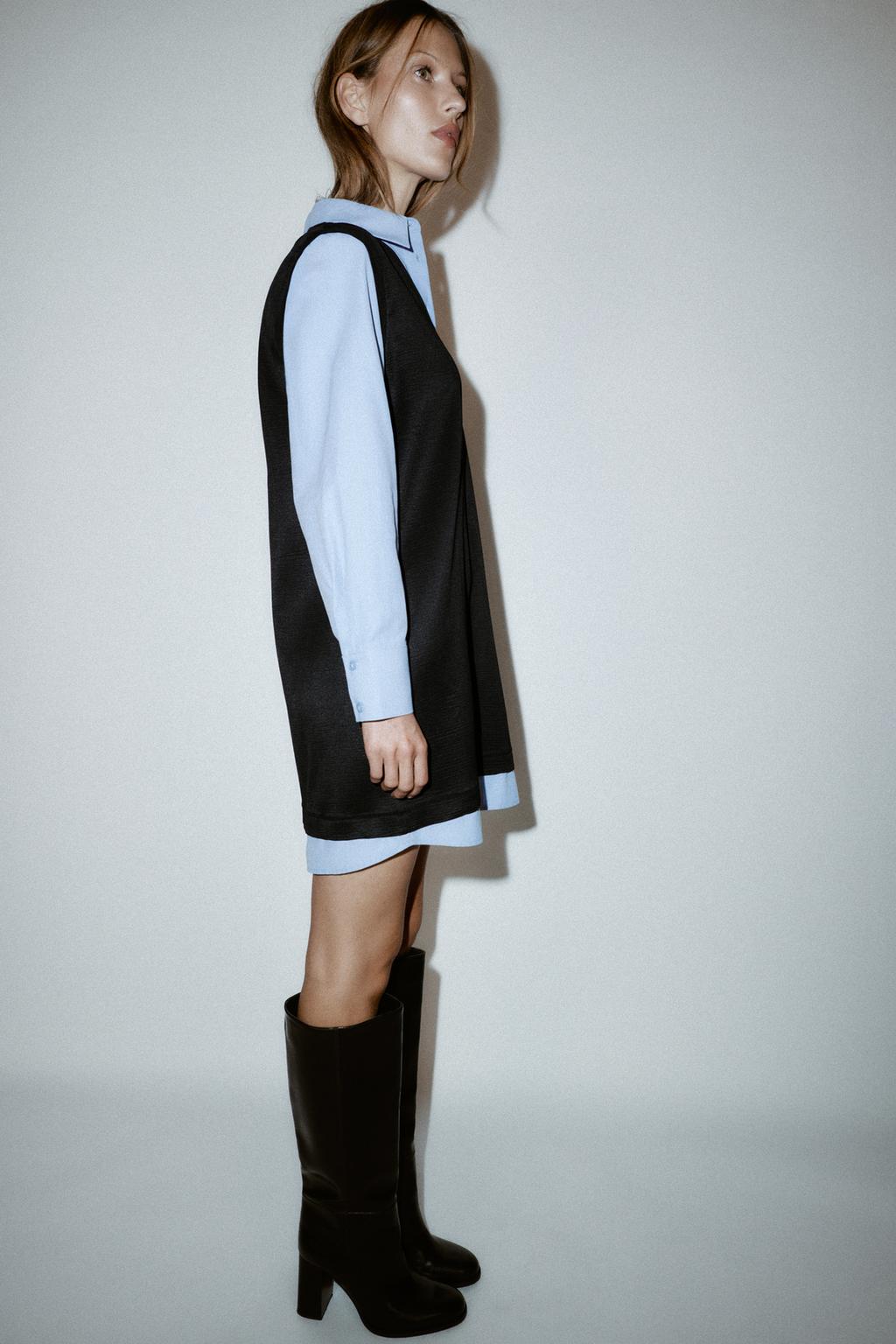 МИНИ-ПЛАТЬЕ С КОМБИНИРОВАННЫМ ПОПЛИНОМ