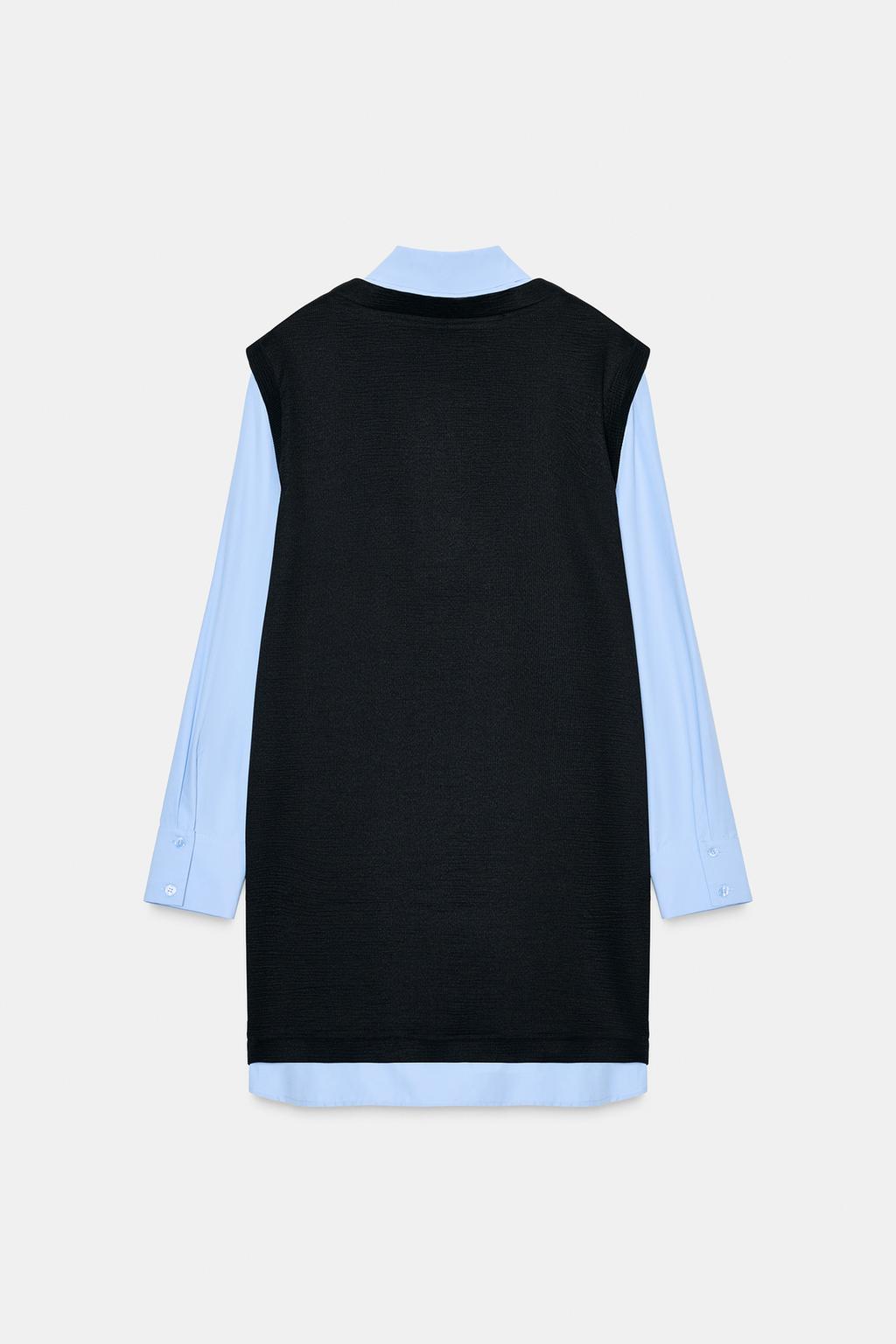 МИНИ-ПЛАТЬЕ С КОМБИНИРОВАННЫМ ПОПЛИНОМ