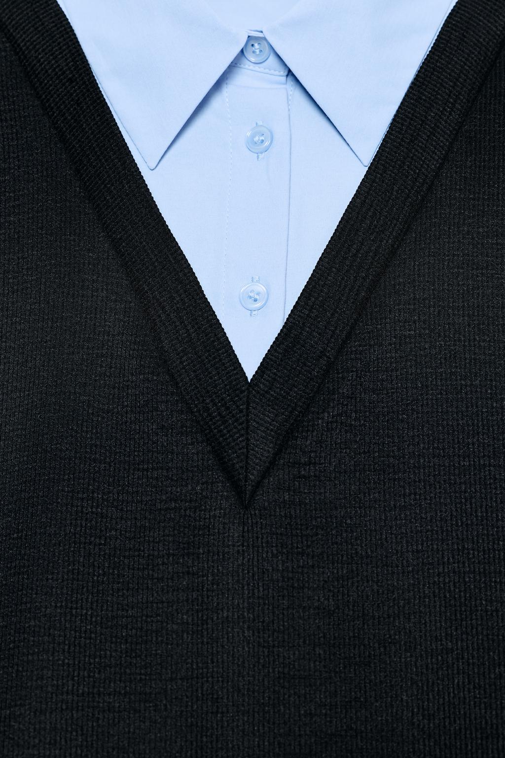 МИНИ-ПЛАТЬЕ С КОМБИНИРОВАННЫМ ПОПЛИНОМ