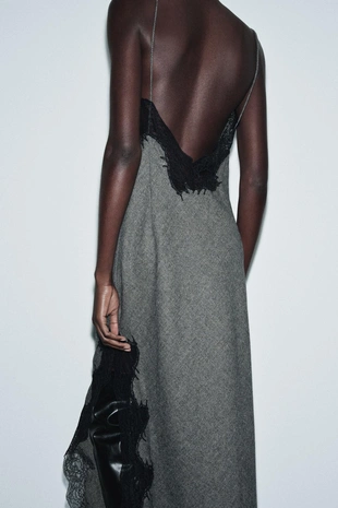 Платье из смесовой шерсти с кружевом — ZW COLLECTION LIMITED EDITION- Заказать в России