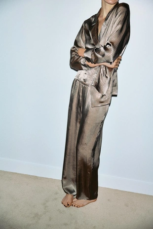 Брюки в пижамном стиле в полоску- Заказать в России