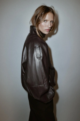 Куртка из искусственной кожи с воротником-стойкой- Заказать в России