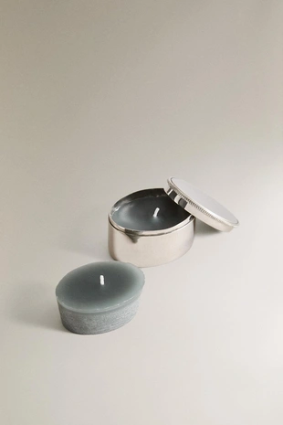 (85 г) набор ароматических свечей BASILICUM в цилиндрическом серебряном ёмкости- Заказать в России