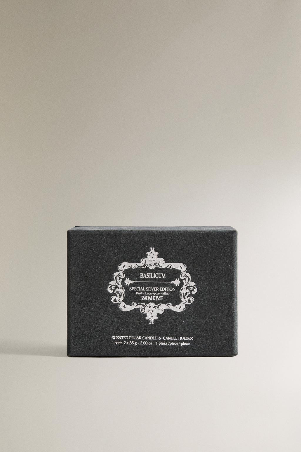 (85 г) набор ароматических свечей basilicum в цилиндрическом серебряном ёмкости