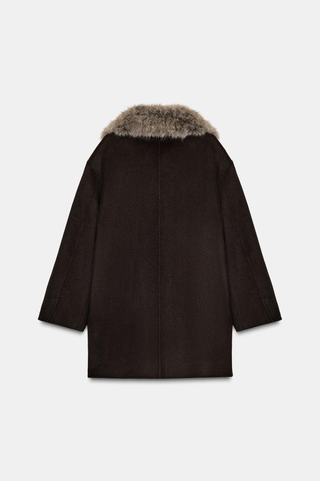 Пальто из шерсти с отделкой из искусственного меха zw collection