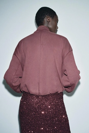 Burgundy | 4174/725/681 - Zara Куртка из мягкой ткани с эффектом потертости