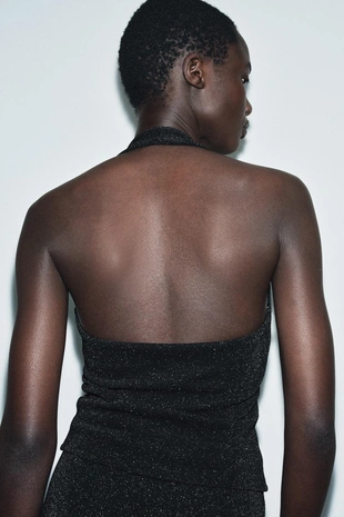 Эластичный топ халтер с блеском- Заказать в России