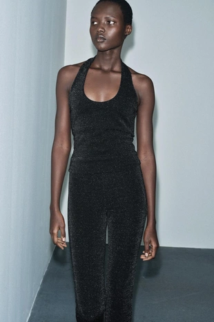 Эластичный топ халтер с блеском- Заказать в России