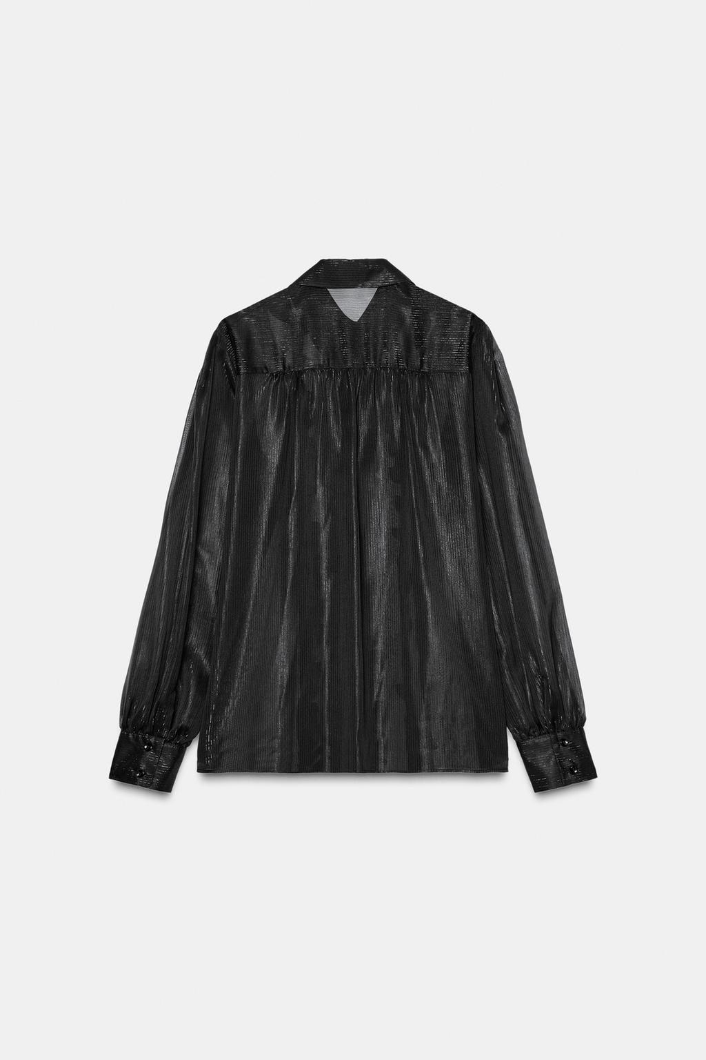 РУБАШКА ИЗ ПОЛУПРОЗРАЧНОЙ ТКАНИ С ВОЛАНАМИ И БУСИНАМИ