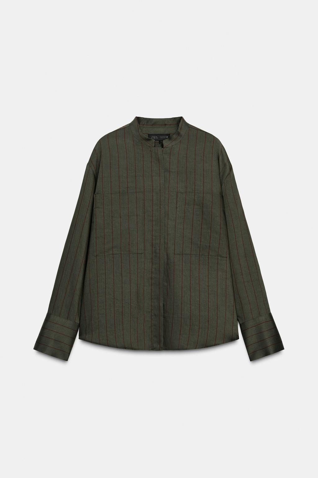 РУБАШКА В ПОЛОСКУ С ВОРОТНИКОМ-СТОЙКОЙ — ZW COLLECTION