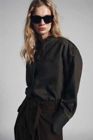 Купить Zara Рубашка в полоску с воротником-стойкой — ZW COLLECTION