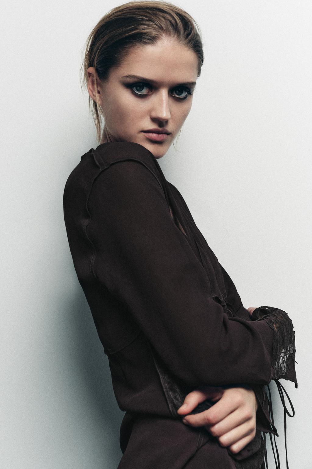 РУБАШКА ИЗ ЖОРЖЕТА, КРУЖЕВА И ЗАВЯЗОК